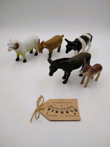 Lot x5 animaux de la ferme (vache, bélier, âne, chèvre)