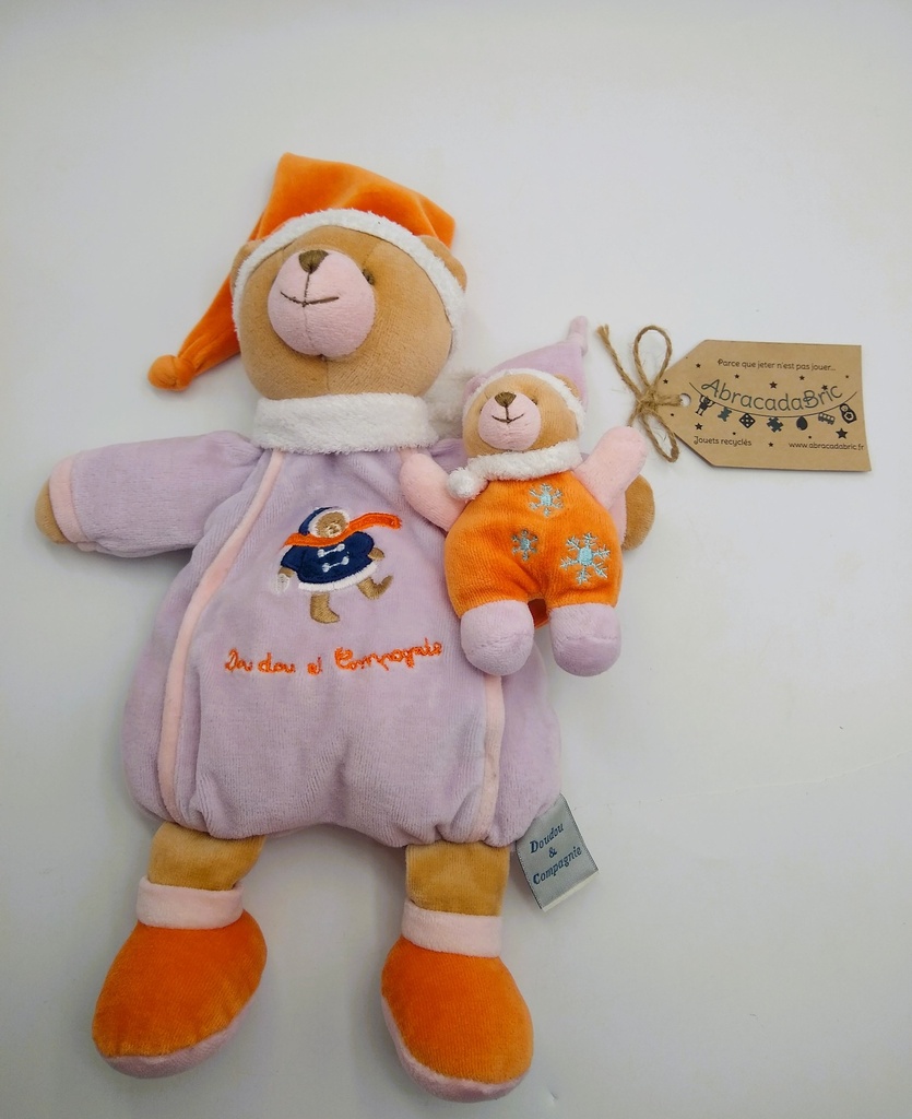 Ourson orange/parme et son bébé 26cm - DOUDOU ET COMPAGNiE