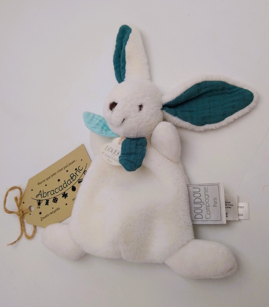 Mon lapin blanc et oreilles bleues 15cm - DOUDOU et COMPAGNiE 