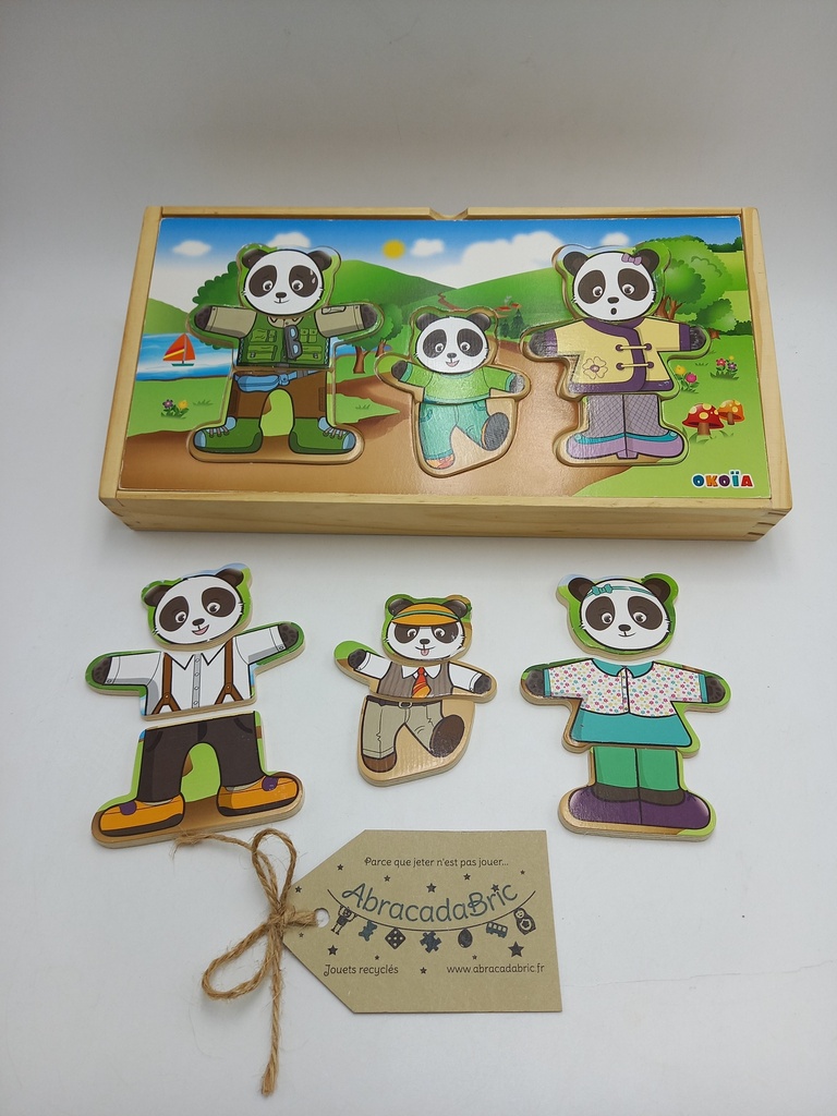 Puzzle bois "Habiller mes pandas" - OKOiA