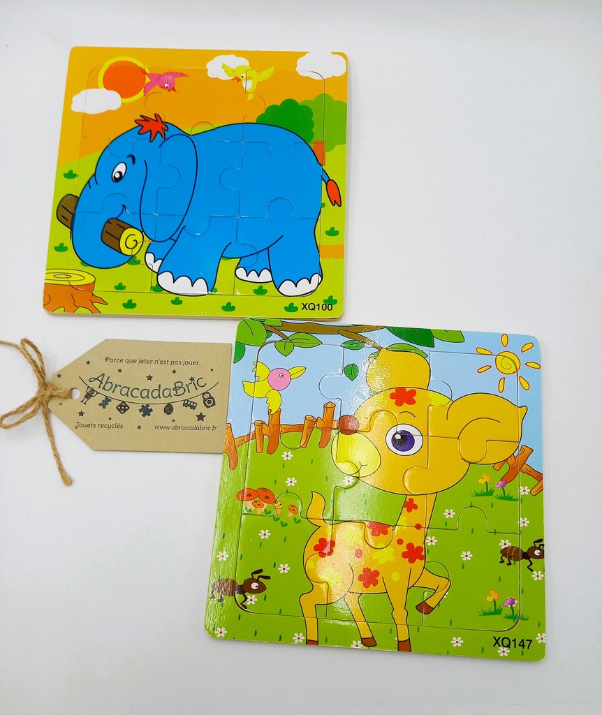 Puzzle en bois "éléphant et biche" 9p