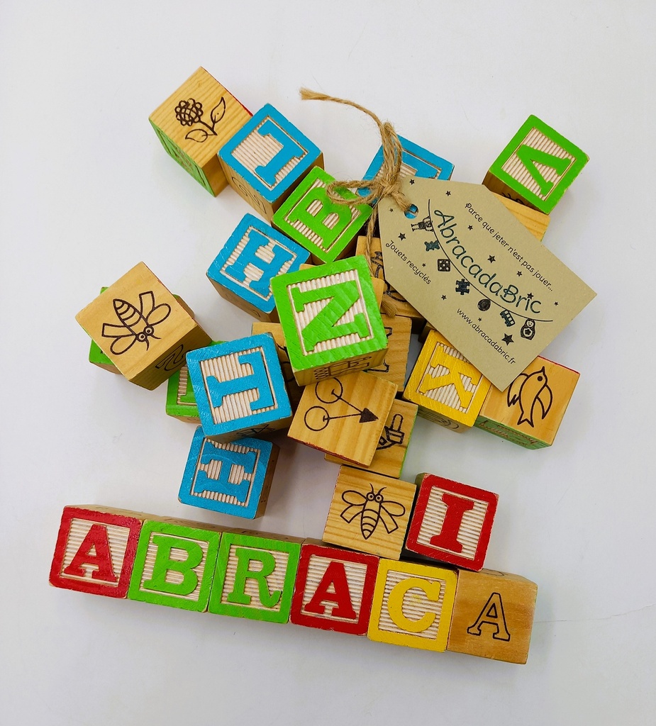 Cubes en bois lettres & chiffres & images x30 